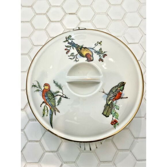 Vintage Pillivuyt France Covered Tureen Dish Rare Exotic Birds - Picture 4 of 12